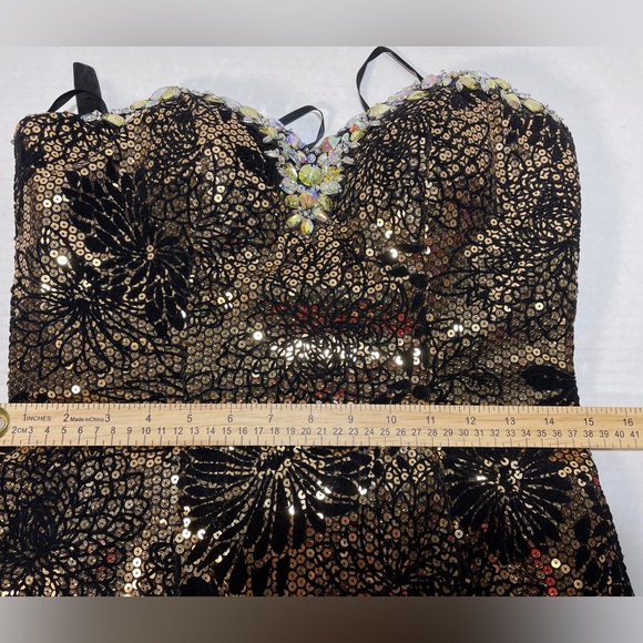 NWT Prom Victoria’s Sequins Rhinestones Black/Gold Gown Dress Women’s Size 6 - Picture 16 of 16